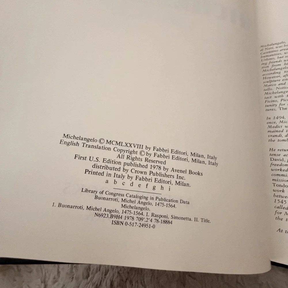 Vintage 1978 Michelangelo Avenel‎ Art Library 1st Ed Hardcover Coffee Table Book